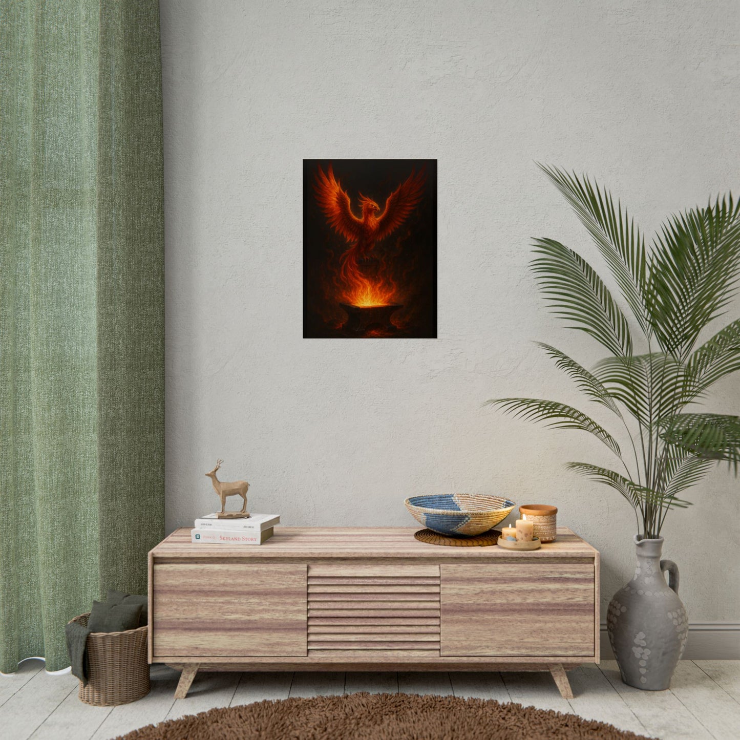Majestic Phoenix Flame Rolled Poster - Mythical Art for Home Decor