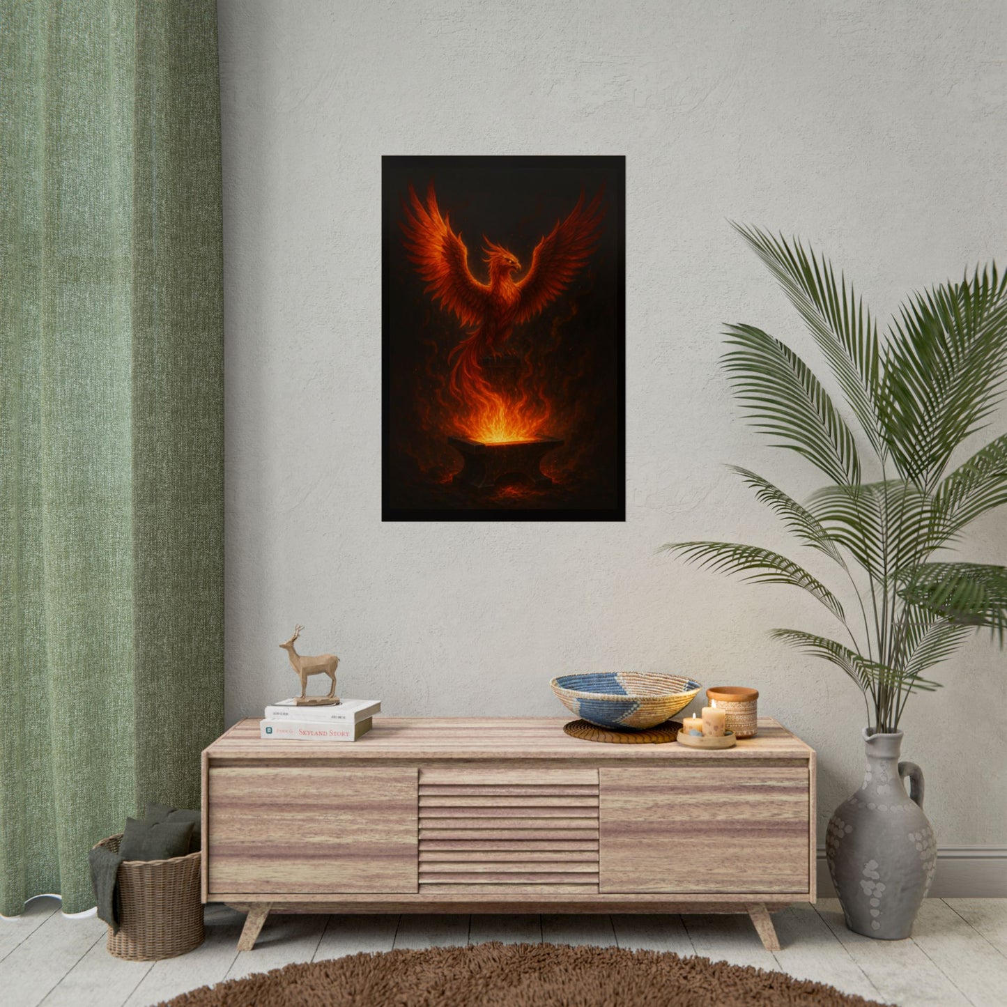 Majestic Phoenix Flame Rolled Poster - Mythical Art for Home Decor