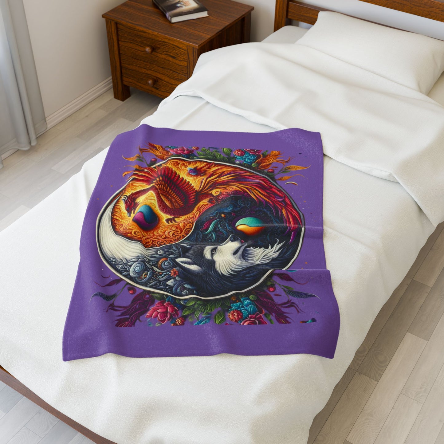 Phoenix & Wolf YingYang Plush Blanket