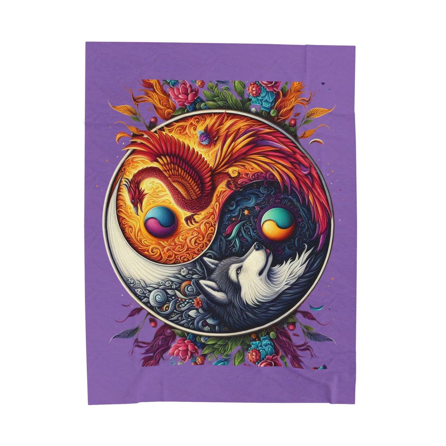 Phoenix & Wolf YingYang Plush Blanket