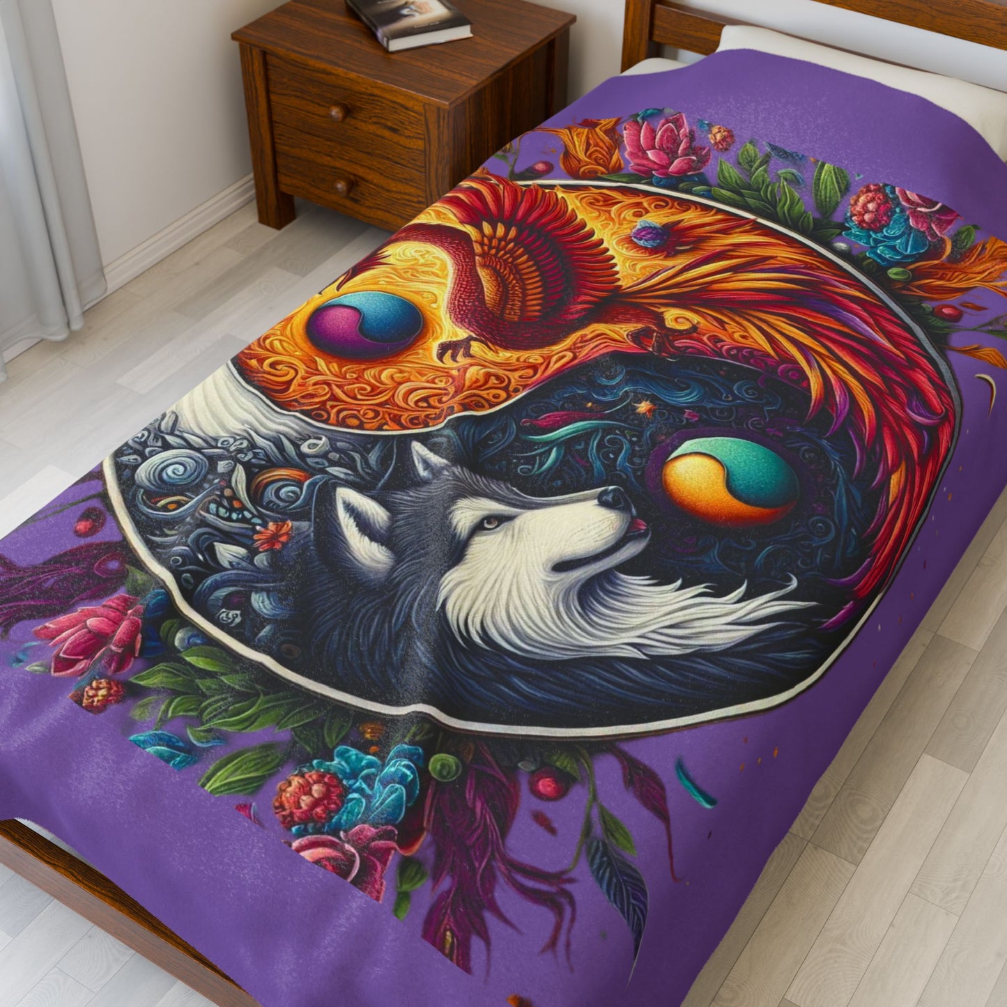 Phoenix & Wolf YingYang Plush Blanket