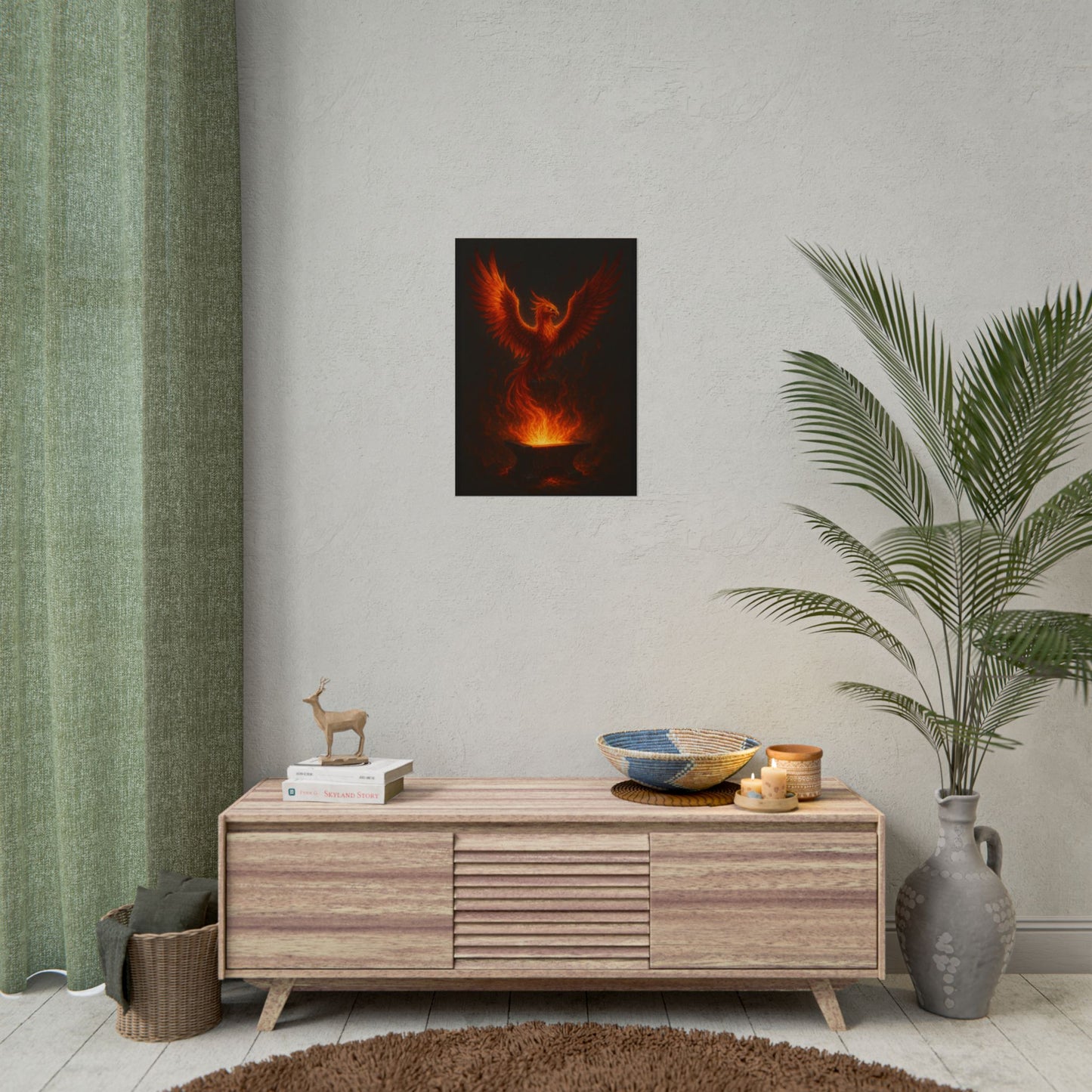 Majestic Phoenix Flame Rolled Poster - Mythical Art for Home Decor