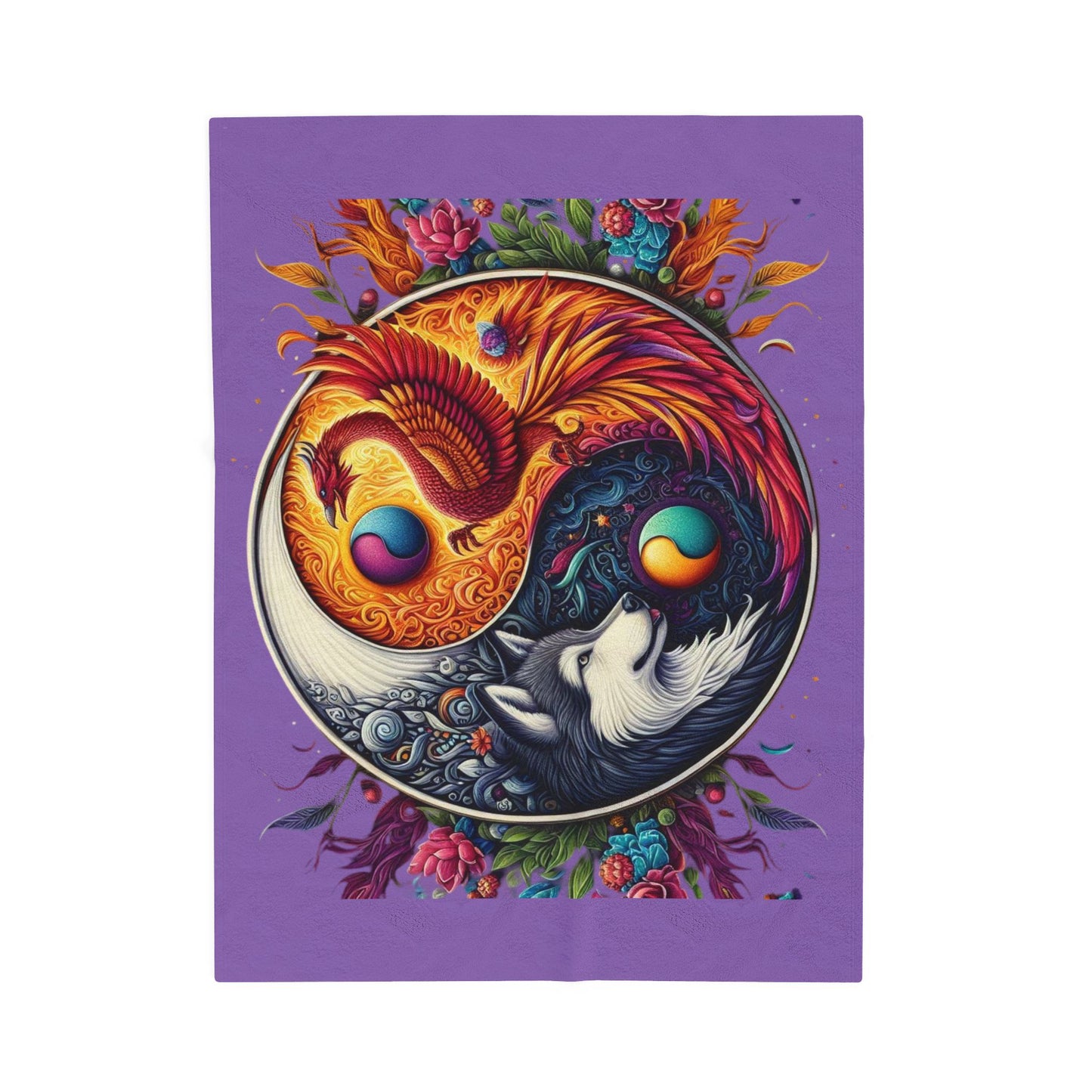Phoenix & Wolf YingYang Plush Blanket