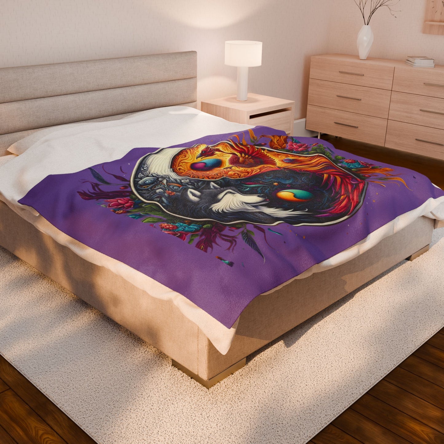 Phoenix & Wolf YingYang Plush Blanket