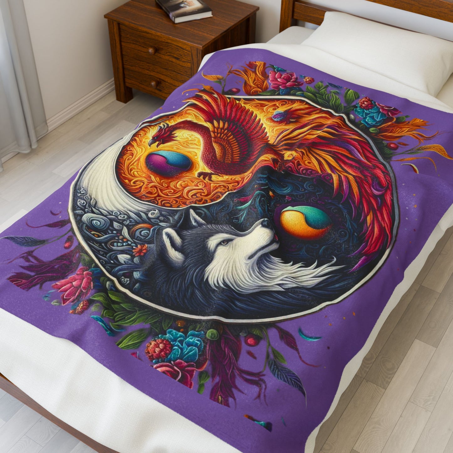 Phoenix & Wolf YingYang Plush Blanket