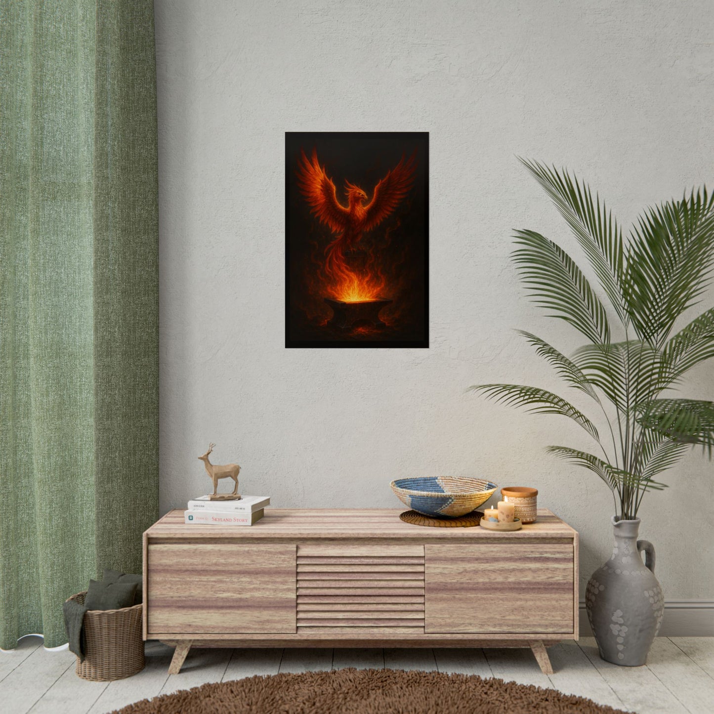 Majestic Phoenix Flame Rolled Poster - Mythical Art for Home Decor