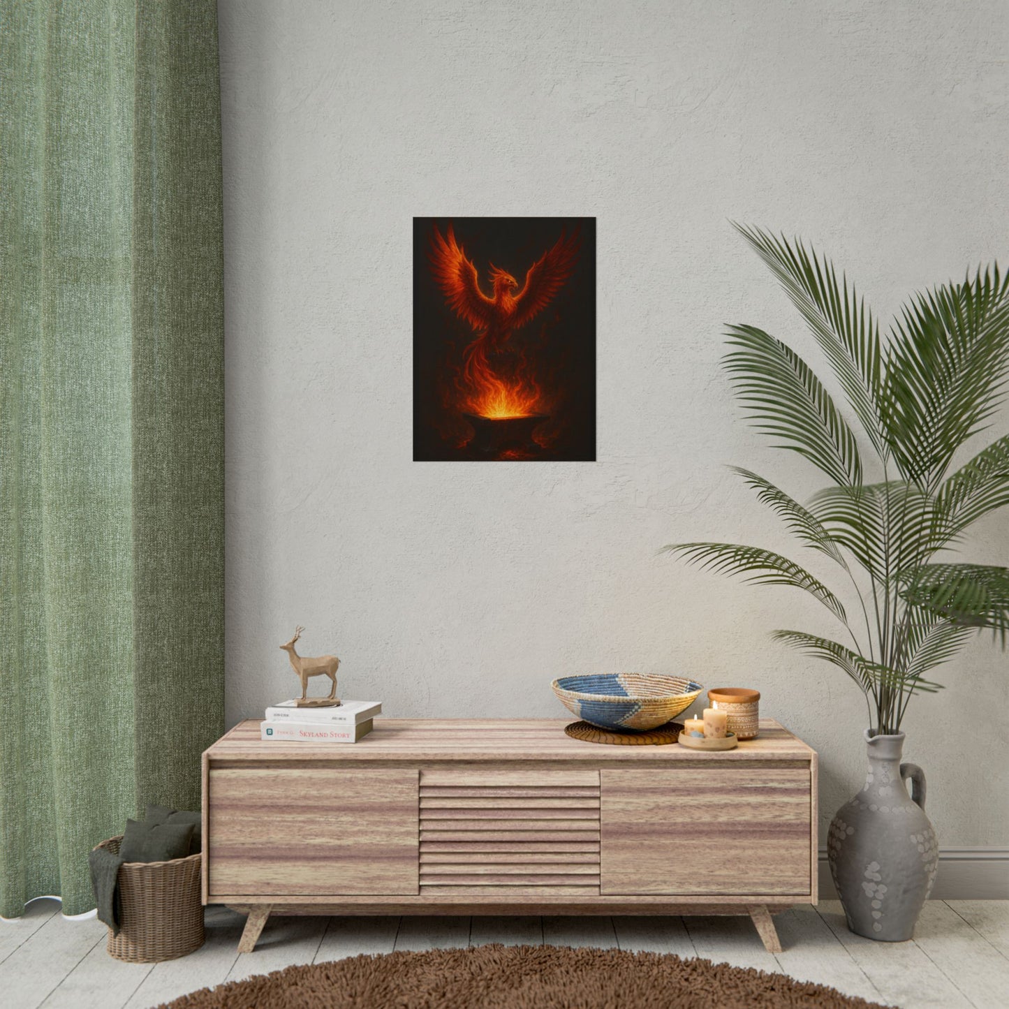 Majestic Phoenix Flame Rolled Poster - Mythical Art for Home Decor