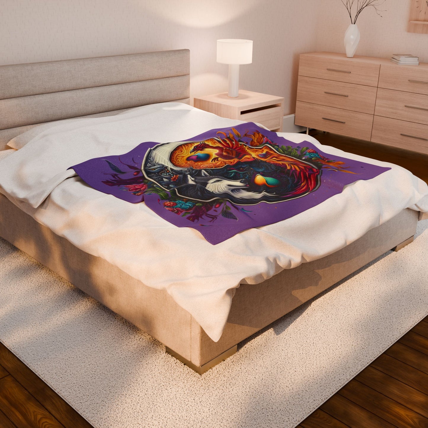 Phoenix & Wolf YingYang Plush Blanket