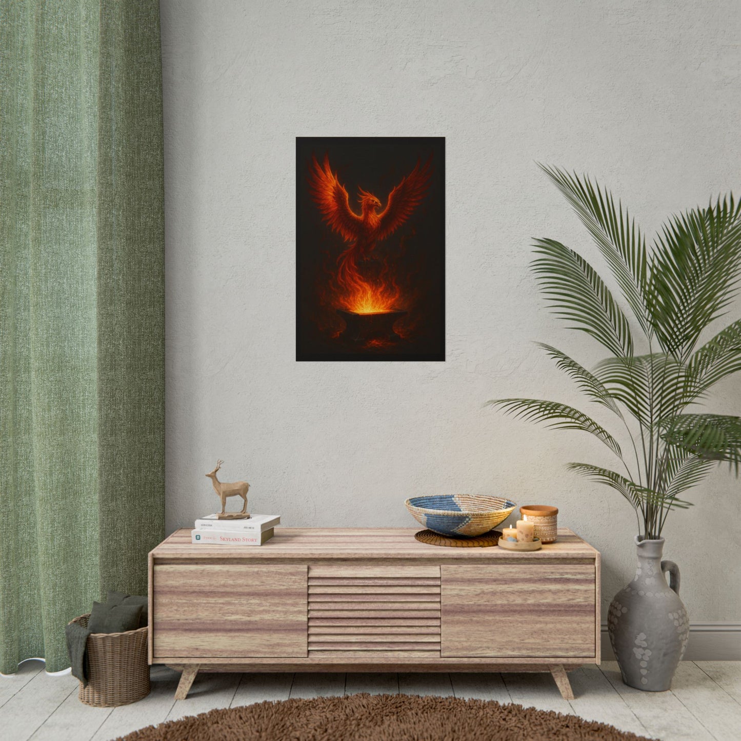 Majestic Phoenix Flame Rolled Poster - Mythical Art for Home Decor